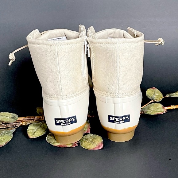 Sperry Girls Saltwater Ivory Sparkle Duck Boots NWB Size 3 - Picture 4 of 10